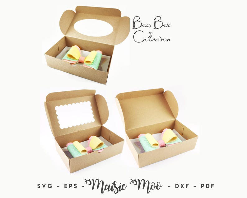 Bow Box Bundle SVG, Bow Display Box Template, Hair Bow Gift Box DXF, Gift Box PDF, Cricut Box svg silhouette cut files, Maisie Moo