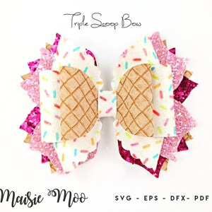 Triple Tail Hair Bow SVG, Bow Template, Triple Scoop Faux Leather Bow SVG, Bow Clay OTT Cricut Hair Bow pdf Maisie Moo Vegan leather