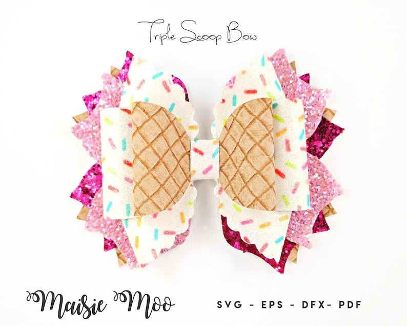 Triple Tail Hair Bow SVG, Bow Template, Triple Scoop Faux Leather Bow SVG, Bow Clay OTT Cricut Hair Bow pdf Maisie Moo Vegan leather