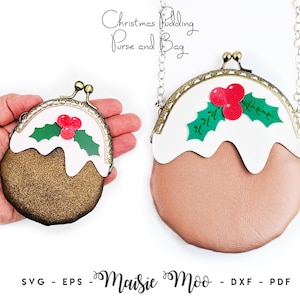 Pudding de Noël baiser fermoir porte-monnaie & motif de sac, sac à main cadre en métal simili cuir SVG, pochette pour pièce de monnaie cadenas baiser, sac à main cadre cousu main