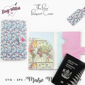 Padrão SVG de capa para passaporte | Modelo PDF de bolsa protetora para passaporte | Estojo de viagem em couro sintético | Couro vegano Maisie Moo