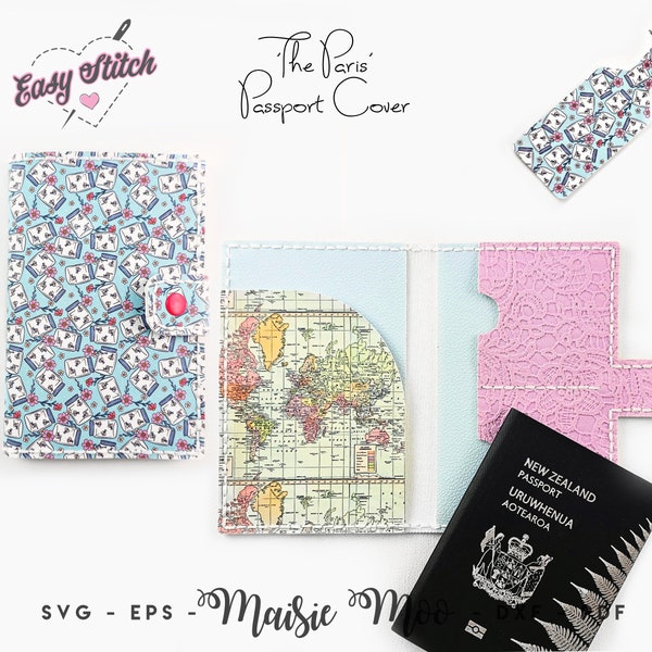 Paspoort Cover SVG-patroon | Beschermend paspoortzakje PDF-sjabloon | Reistas van kunstleer | Maisie Moo Veganistisch leer