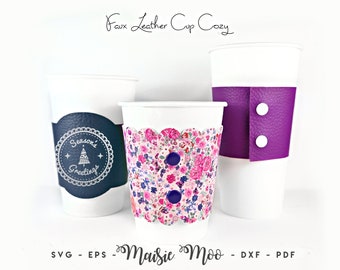 Cup Cozy SVG, Reusable Coffee Cup Sleeve Template, Cup Display Card SVG, Coffee Cup Wrap Wrapper Faux Leather Svg files for Cricut Cut Files