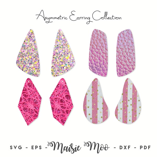 Earring SVG | Faux Leather Earring Templates | Cricut Earring SVG | Cricut Earring Template | Asymmetric Earrings Maisie Moo Vegan leather