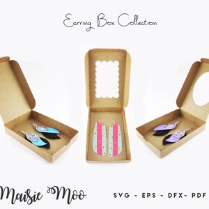 Earring Gift Box Template Collection, Scalloped Window Earring Display Box SVG, Keychain Gift Box DXF, Gift Box PDF, Cricut Box svg