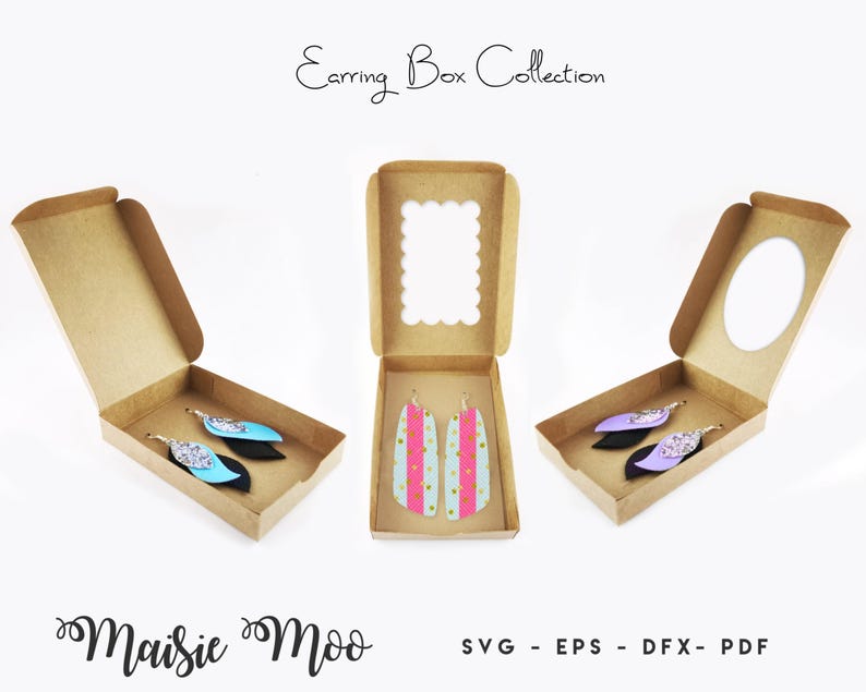Earring Gift Box Template Collection, Scalloped Window Earring Display Box SVG, Keychain Gift Box DXF, Gift Box PDF, Cricut Box svg