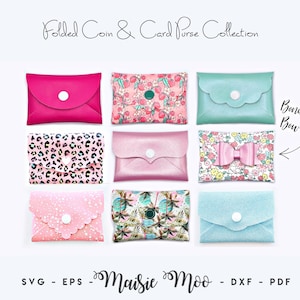 Carte & porte-monnaie SVG, modèle de porte-cartes, pochette pliée simili cuir sans couture, fichiers Svg carte porte-monnaie pour fichiers de coupe Cricut Maisie Moo