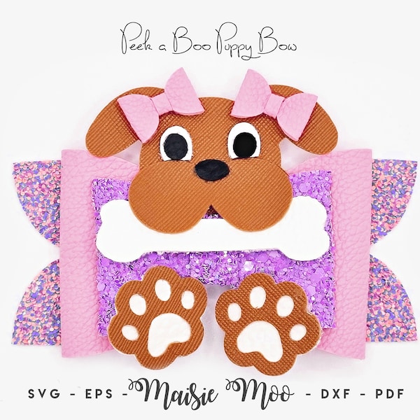 Cute Puppy Bow SVG, Peek a Boo Doggy Bow SVG, Dog Bow PDF, Hair Bow Template for Cricut, Silhouette Cutting Files Maisie Moo Vegan leather