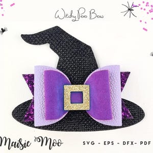 Nœud papillon de chapeau de sorcière d'Halloween (SVG), modèle de nœud papillon pour costume de sorcière, nœud papillon en similicuir Cricut, bandeau effrayant à faire soi-même image 2