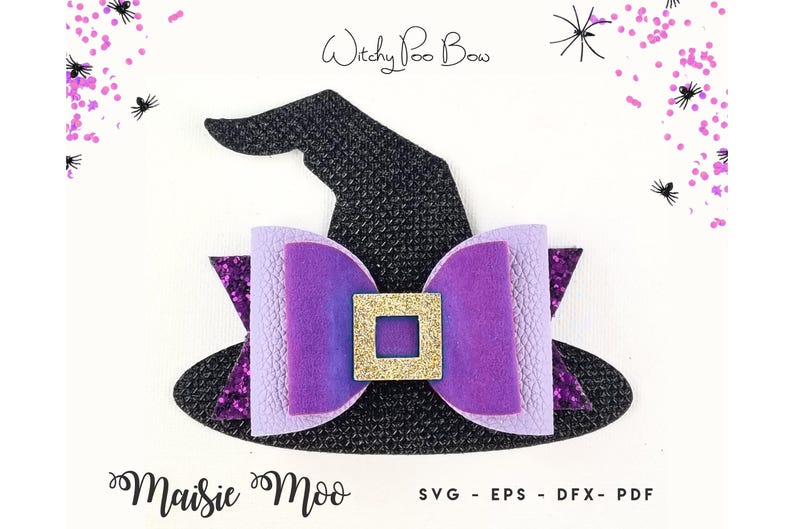 Nœud papillon de chapeau de sorcière d'Halloween (SVG), modèle de nœud papillon pour costume de sorcière, nœud papillon en similicuir Cricut, bandeau effrayant à faire soi-même image 2
