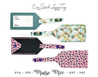 Luggage Tag SVG | Easy Stitch Travel Tag Template | Faux Leather Bag Tag Pattern | Bag Tag Faux Leather Label | Label SVG Maisie Moo PDF