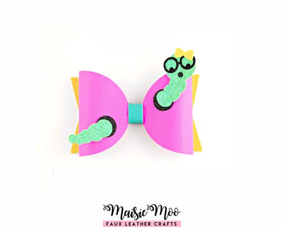 Book Worm Bow SVG for Cricut, Back to School Hair Bow Template, Faux Leather Bow Cut File, Pencil Teacher Gift