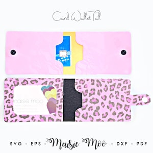Patrón SVG de billetera para tarjetas, plantilla de bolsa larga para tarjetas, cuero sintético sin costura, archivos SVG de billetera para tarjetas para archivos de corte Cricut Maisie Moo Cuero vegano