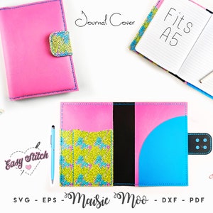 Modelo de capa de caderno A5 SVG | Capa de caderno de viagem de couro sintético costurada à mão | Capa de caderno PDF com padrão de manga