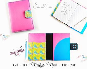 A5 Notebook Cover Pattern SVG Template | Hand Stitched Faux Leather Travel Journal Sketchbook Cover Pouch | Sleeve Pattern PDF Cover Sleeve