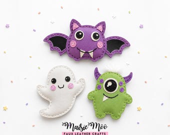 Halloween Pocket Boo SVG Bundle, Ghost Bat Monster Pocket Hug, EasyStitch Faux Leather Keychain Bag Charm Pattern, Cricut PDF