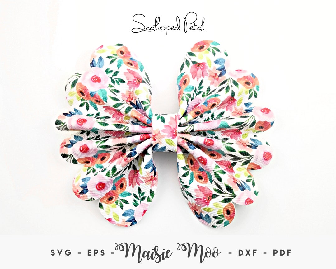 Scalloped Pinch Bow SVG Ruffle Pinch Bow Template Flower Petal Hair Bow