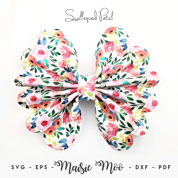 Scalloped Pinch Bow SVG | Ruffle Pinch Bow Template | Flower Petal Hair Bow SVG | Spring Bow SVG Maisie Moo Vegan leather