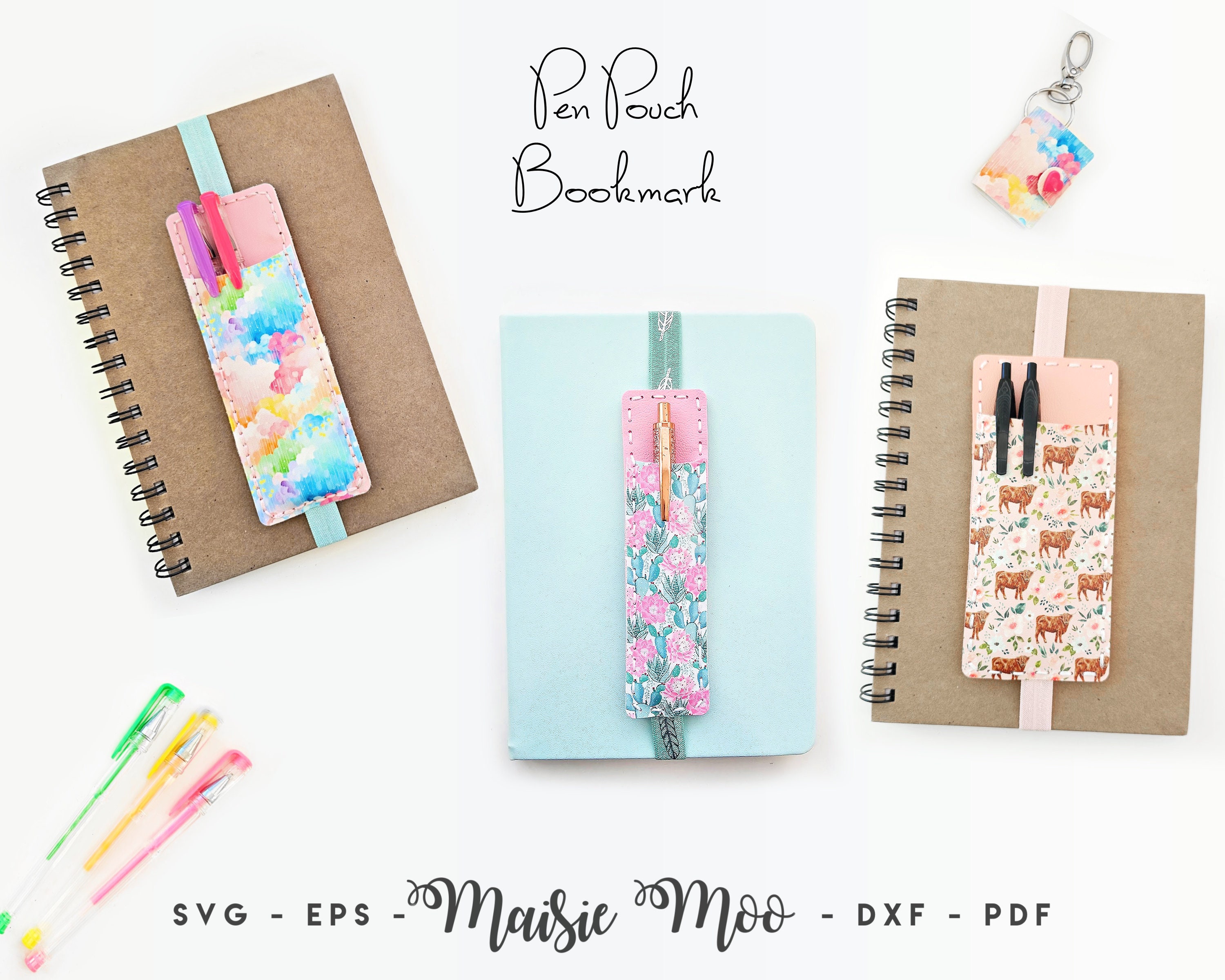 Pen Holder Bookmark SVG, Journal Pencil Case Pattern, Teacher Gift, Faux Leather Pen Pouch Template, Notebook Pen Pouch PDF, Planner band