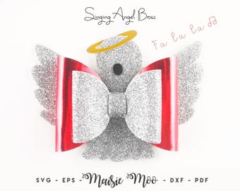 Christmas Angel Bow Template SVG, Angel Bow SVG, Christmas Hair Bow SVG Festive Felt Bow pdf, Christmas svg files for Cricut Cut Files