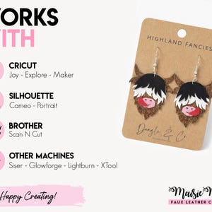 The image is a promotional poster for a pair of earrings, highlighting the various materials and techniques used in their creation.