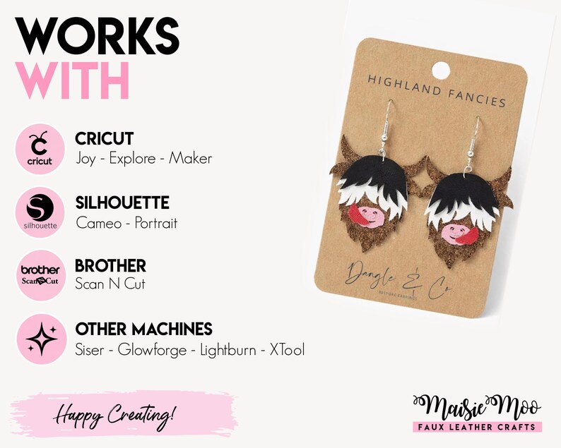 The image is a promotional poster for a pair of earrings, highlighting the various materials and techniques used in their creation.