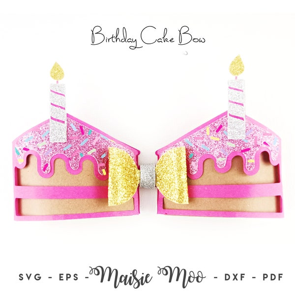 Birthday Cake Bow Template SVG, Bow SVG, Felt Bow PDF, Cake Slice Bow, Svg files for Cricut Cut Files, Silhouette Cut Files, Maisie Moo
