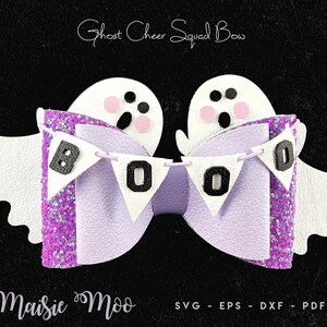 Halloween Hair Bow SVG Ghost Cheer Bow Template Personalized Hair Bow SVG Cute Ghost PDF Maisie Moo Vegan leather