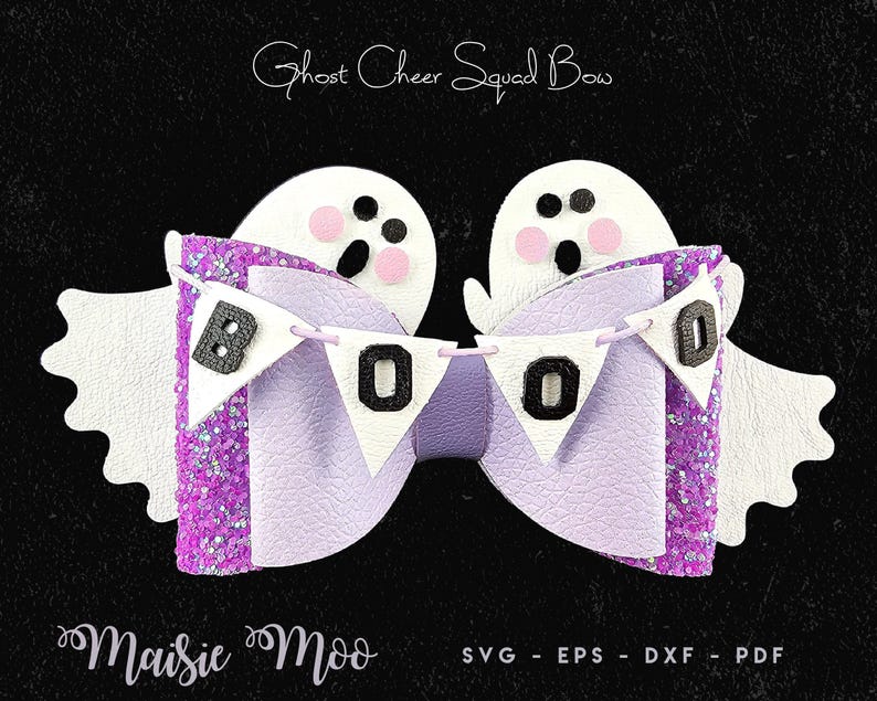 Halloween Hair Bow SVG Ghost Cheer Bow Template Personalized Hair Bow SVG Cute Ghost PDF Maisie Moo Vegan leather