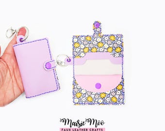 Keychain Coin and Card Wallet SVG Pattern, Card Holder Folded Pocket Wallet SVG Template Sewing Pattern, Hand stitched Faux Leather
