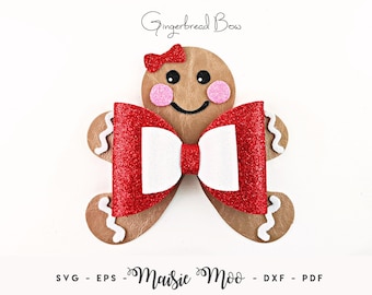 Christmas Gingerbread Bow Template, Christmas Bow SVG, Christmas SVG, Hair Bow PDF, Svg files for Cricut Cut Files, Silhouette Cut Files,