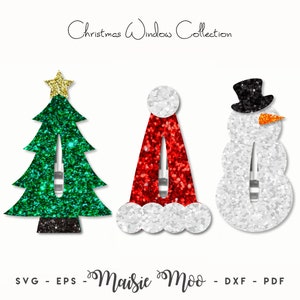 Christmas Window Snap Clip SVG, Snapclip Template, Christmas Tree, Santa Hat, Snowman, Bow SVG,  Clippie Cover, Maisie Moo Vegan leather