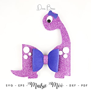 Dinosaurus boog sjabloon SVG, boog SVG, Dino Bow pdf, leuke boog, Svg-bestanden voor Cricut Cut-bestanden, Silhouette Cut-bestanden, Maisie Moo veganistisch leer