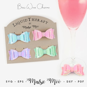 Bow Wine Charm SVG met weergavekaart, Wine Charm Gift Set-sjabloon, kunstleer ambachten No Sew-bestanden voor Cricut Cut-bestanden Maisie Moo