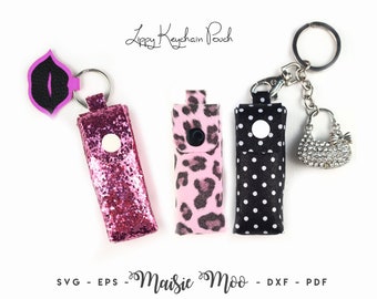 Lipstick Pouch Keychain Purse SVG Bundle, Keyring Chapstick Holder Template, Lip Balm Faux Leather No Sew, Svg files for Cricut Cut Files
