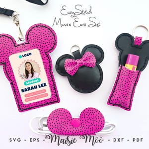 Portafoto con orecchie da topo, portachiavi, porta balsamo per labbra e portacavi, modelli di cucito in similpelle SVG, artigianato Cricut con Maisie Moo