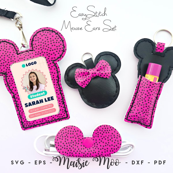 Mouse Ears Photocard Holder, Keychain, Lip Balm Holder & Cord Tidy, Faux Leather SVG Sewing Patterns, Cricut Crafts with Maisie Moo