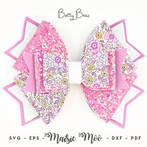 Betty Bow SVG, haarstrik sjabloon, OTT kunstleer strik SVG, strik Clay Pinwheel Cricut Hair Bow pdf Maisie Moo veganistisch leer