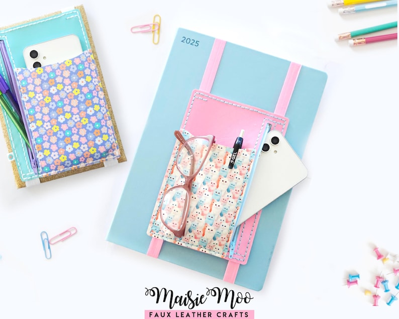 Zipper Journal Pouch SVG, Front Notebook Case Pattern, Faux Leather Pencil Phone Holder Template, A5 A4 Planner Band, Glasses Pouch PDF