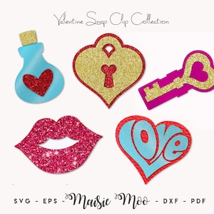 Valentine Snap Clip SVG, Heart Snapclip Template,Faux Leather Love Potion, Groovy Heart, Lock Key Lips Clippie Cover, Hair Cricut Cut Files