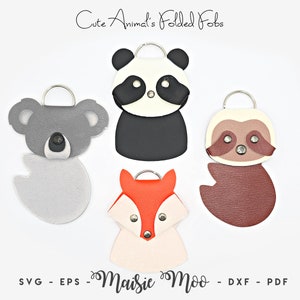 Portachiavi con animale carino piegato in formato SVG / Portachiavi con bradipo / Modello per portachiavi con ciondolo per borsa volpe, panda, koala / Portachiavi in similpelle / File di taglio SVG per Cricut