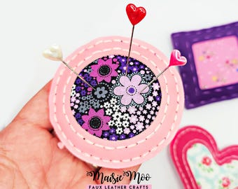 Faux Leather Pin Cushion SVG Pattern,  Easy Hand Stitch Sewing Accessory, Cricut & Laser Cut File (3 Designs)