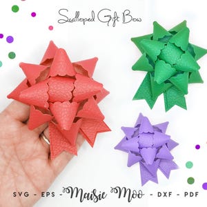 Scalloped Gift Bow SVG Faux Leather Craft, Rosette Hair Bow, Cricut craft Template