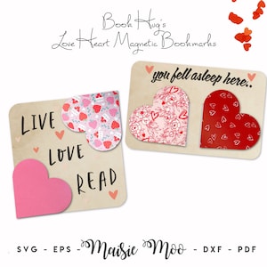 Book Hugs Marcador Magnético SVG, Modelo de Coração, Presente para Amantes de Livros Loveheart, Marcador de Livro Planejador DIY Artesanato em Couro Sintético Sem Costura