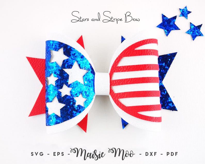Stars and Stripes Bow SVG, USA Bow SVG, Patriotic Red White Blue Bow pdf, Cheerleader Independence Day Bow Template, 4th July svg files