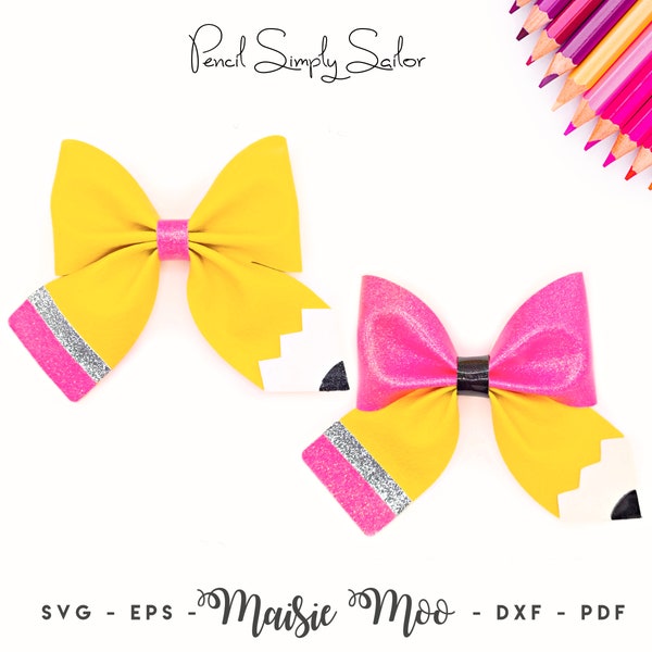 Back To School Bow, Pencil Simply Sailor Bow Template SVG, Pinch Bow PDF, Hair Bow Template, Cricut Bow svg, Bow Template for Cricut,