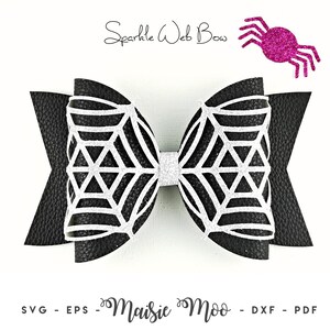 Halloween Haarschleife SVG, Spinnennetz Schleife SVG Muster, Kunstleder Schleife Schnittdatei für Cricut & Silhouette Bild 3