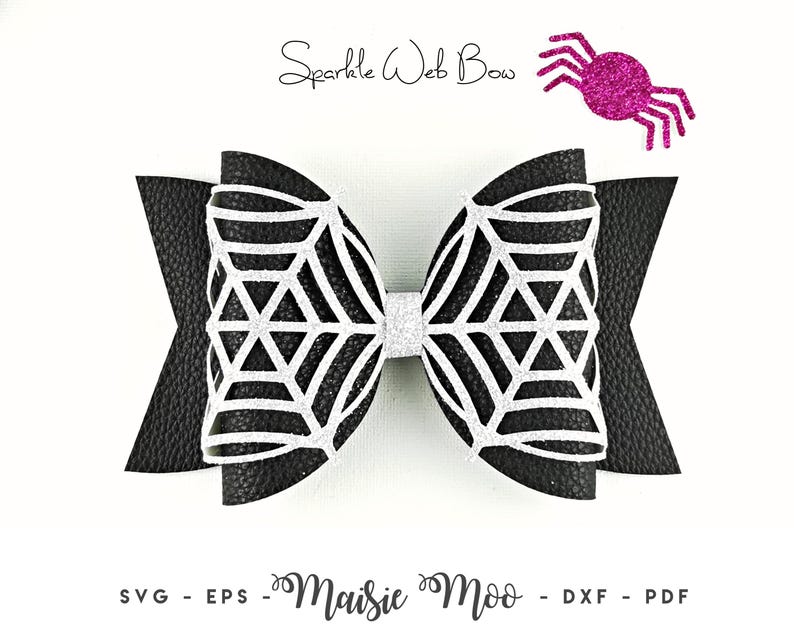 Halloween Haarschleife SVG, Spinnennetz Schleife SVG Muster, Kunstleder Schleife Schnittdatei für Cricut & Silhouette Bild 3