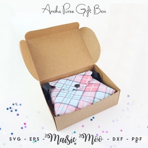 Plantilla de caja de bolso, caja de exhibición de bolso SVG, caja de regalo Aroha DXF, caja de regalo PDF, archivos de corte de silueta svg de caja Cricut, cuero vegano Maisie Moo