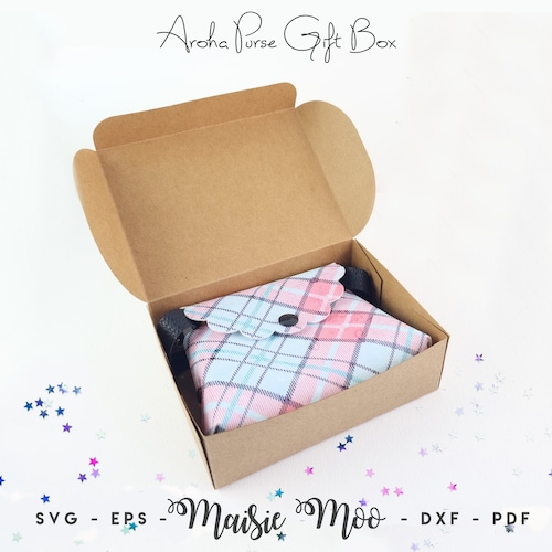 Modèle de boîte de sac à main, sac à main présentoir SVG, boîte cadeau Aroha DXF, boîte cadeau PDF, silhouette svg Cricut Box fichiers, cuir végétalien Maisie Moo